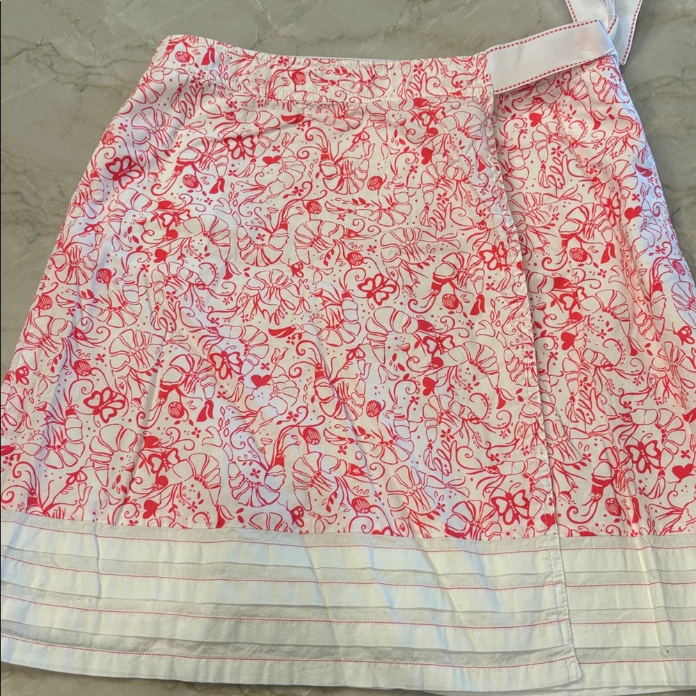 Lilly Pulitzer Pink and White Lobster Print Wrap Skirt